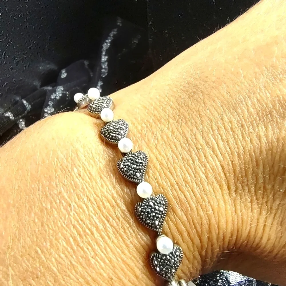 Judith Jack Bracelet Sterling Silver Marcasite Heart Bead and pearl like…